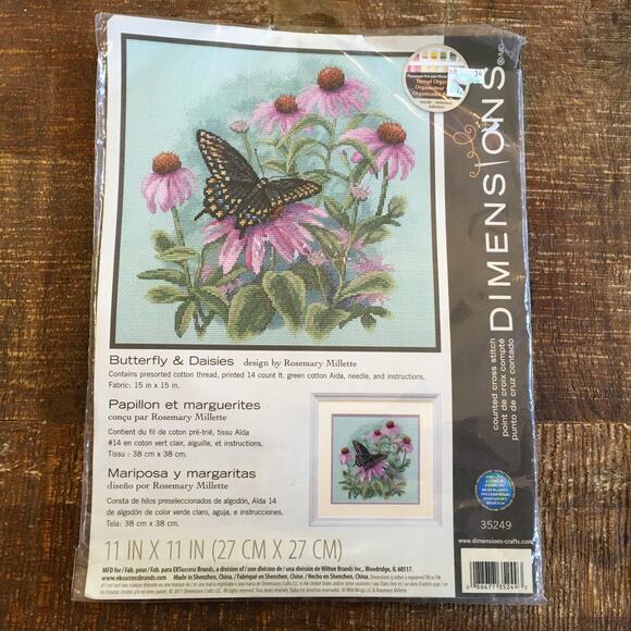 Dimensions Counted Cross Stitch Kit Butterfly & Daisies Cottage 35249 COMPLETE - Picture 1 of 4